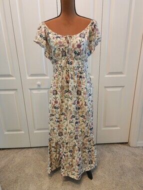 Rachel Zoe Floral Off-Shoulder Milk Maid Maxi Dress in Cream and Pastel